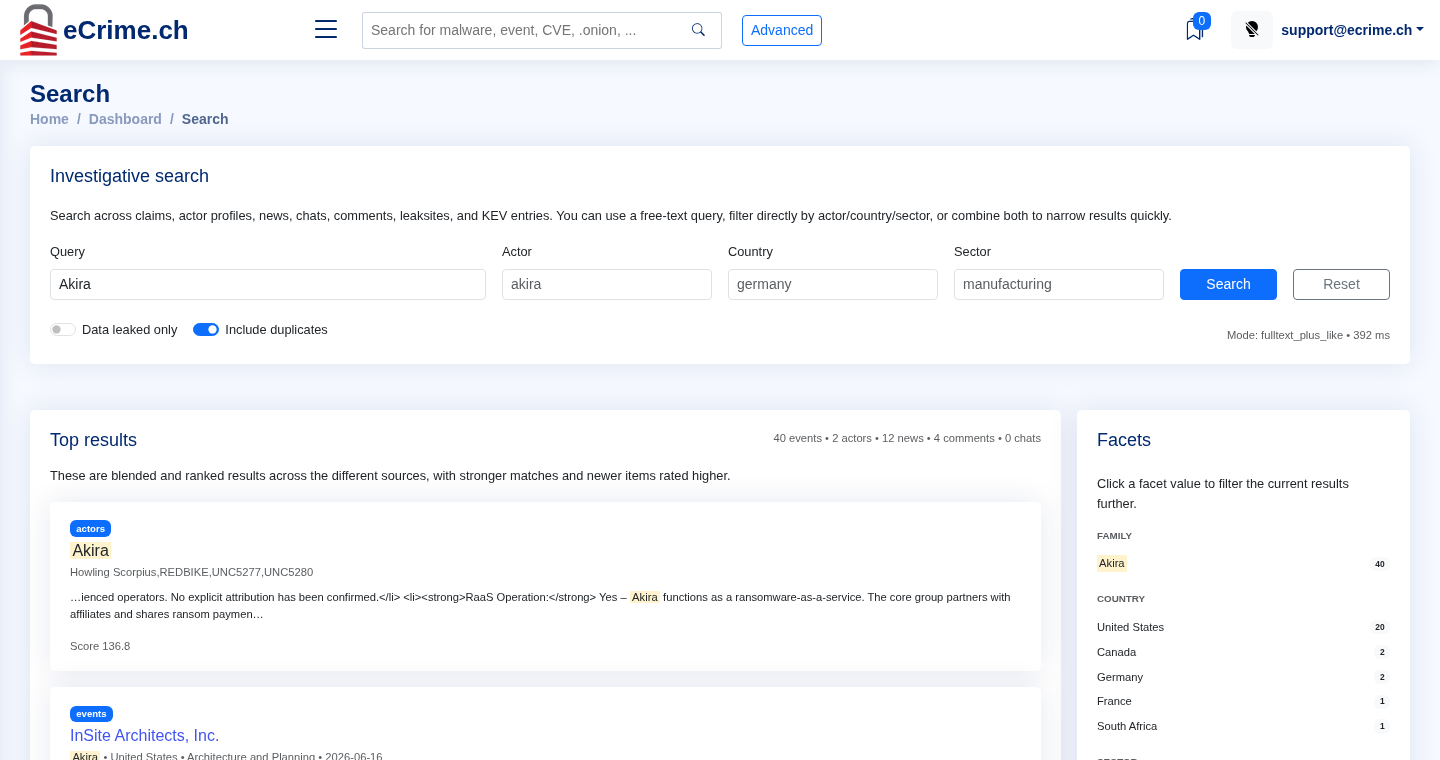 Investigative search page